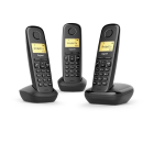 TELEFONO CORDLESS GIGASET A170 TRIO L36852H2802K111 Black DECT displ. alfanum. monoc., ID chiamate, 10 suonerie, rubrica 50 nomi